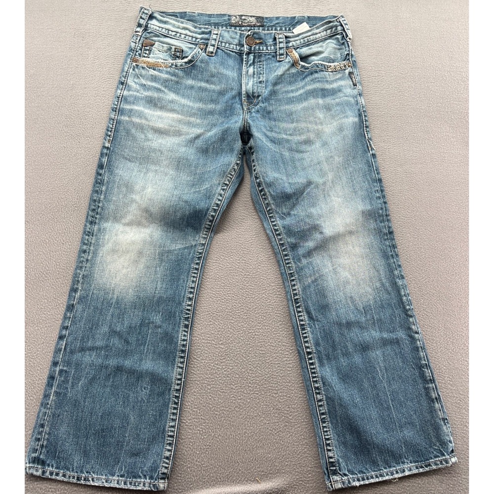 Silver Jeans Men's 38x30 Blue Denim Zac Relaxed Straight Leg Distressed